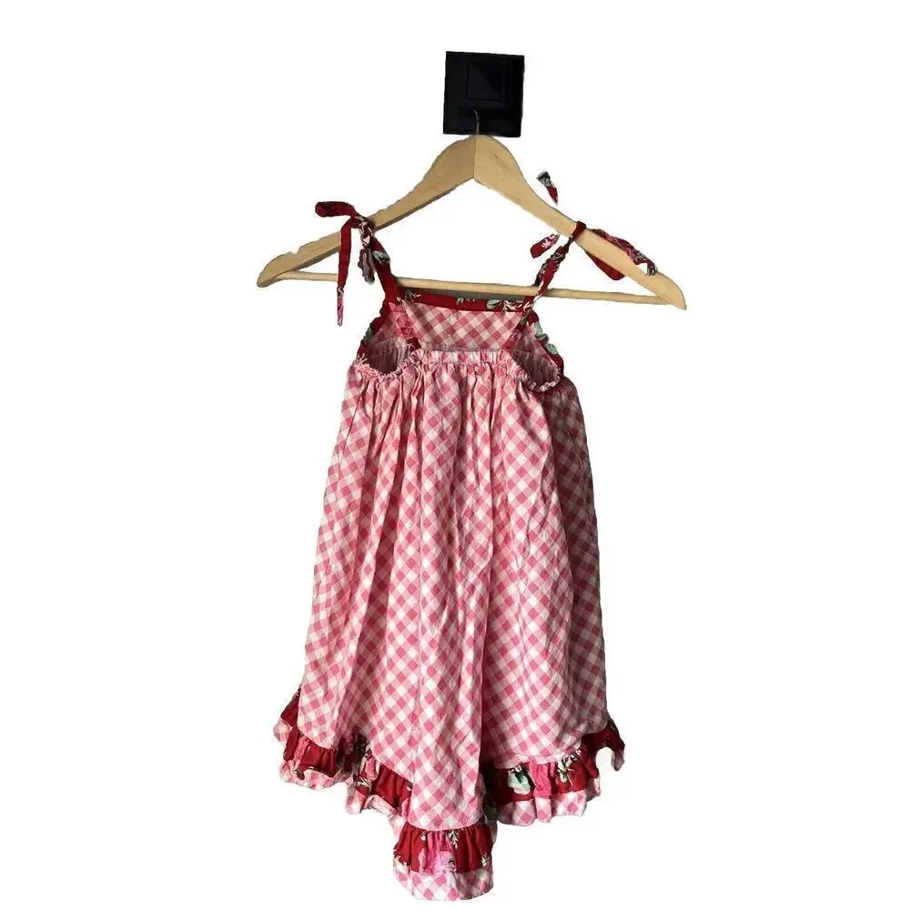Cheeky Plum Boutique Size 5T Pink Gingham Floral Ruffle Dress Adjustable Straps
